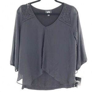 Lush Charcoal Sheer Blouse with Lace Details